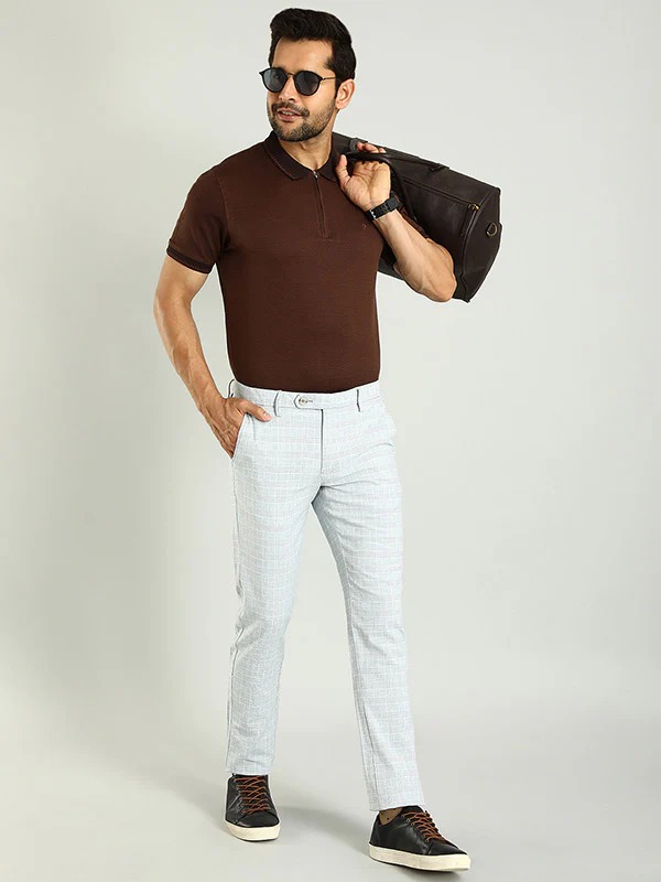 Indian Terrain Men's Slim Fit Checkered Green Trousers